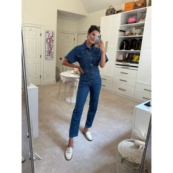 FREE PEOPLE Marci Denim Jumpsuit in Wash Sapphire Blue Size X-Small - Picture 3 of 11